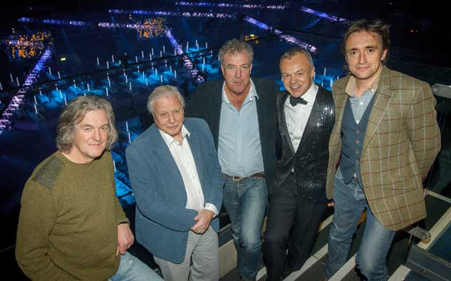 James May, Sir David Attenborough, Jeremy Clarkson, Graham Norton y Richard Hammond, presentes en la velada de inicio del Showcase.