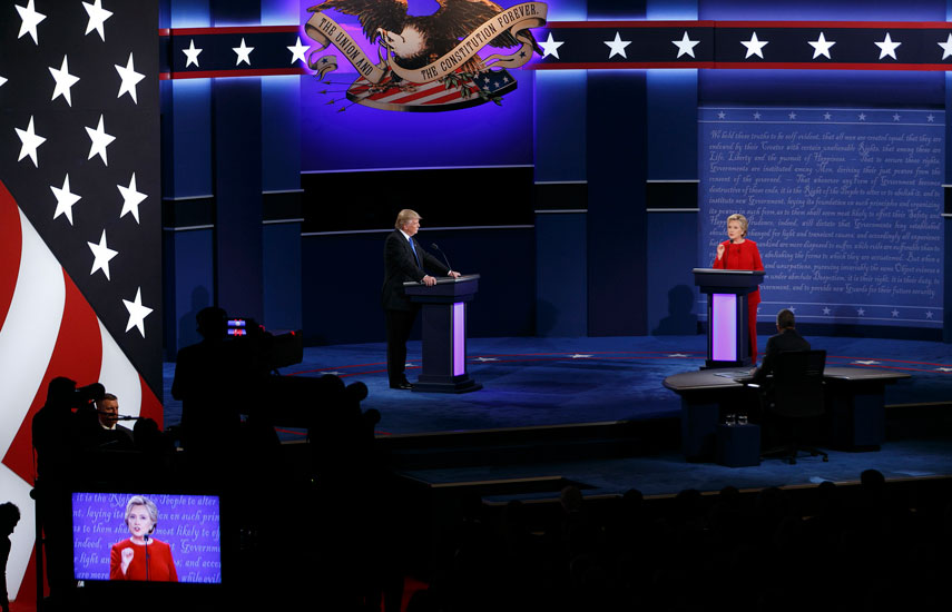 D. Trump y H. Clinton durante el primer debate presidencial (Fotos: Jonathan Heisler / Hofstra University)