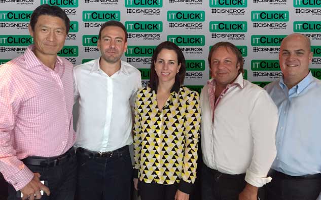 Victor Kong, president de Cisneros Interactive; Lucas Jinkis, cofundador de ITClickVideo; Adriana Cisneros, CEO de Cisneros; Diego Waciarz, cofundador de ITClickVideo; y Eduardo Hernandez, general counsel de Cisneros.