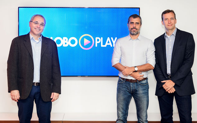 Globo / Ramón Vasconcelos Raymundo Barros, director de Tecnología; Erick Brêtas, director de Medios Digitales, y Eduardo Becker, director de ventas de Medios Digitales de Globo, tras la presentación de la nueva plataforma.