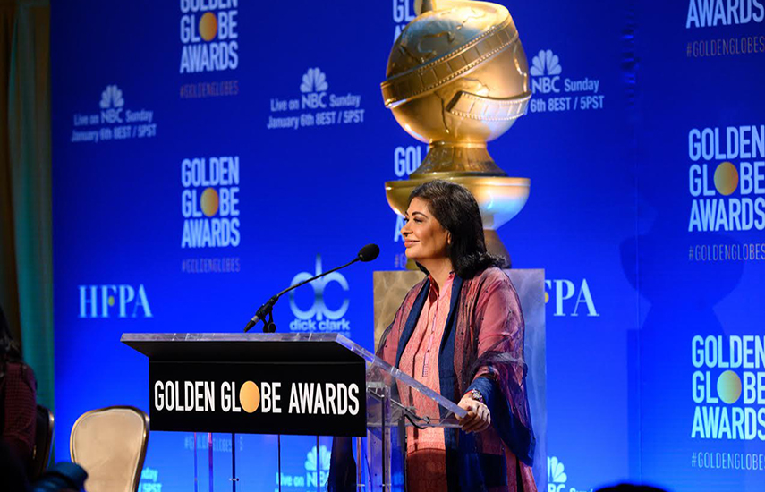 Meher Tapna, presidenta de la HFPA, en el momento de los primeros anuncios.