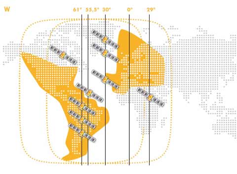 Mapa de cobertura de satélites Hispasat