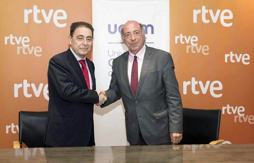 Federico Montero, director general corporativo de RTVE, y Juan Romo, rector de la UC3M.