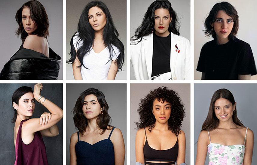Protagonistas de la temporada 2: Carolina Miranda, África Zavala, Litzy, Tessa Ia (arriba), Carolina Ramírez, Sofía Espinosa, Elyfer Torres y Ariana Saavedra.
