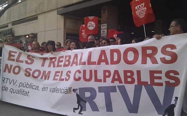 Europa Press Los trabajadores del ente público valenciano en plena manifestación.