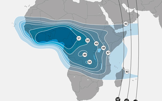 Cobertura banda KU del SES-4 sobre Africa Occidental