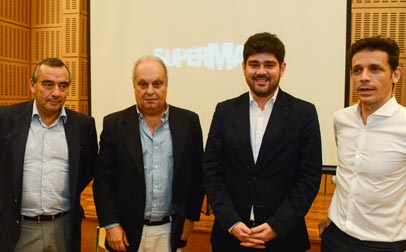 Horacio Levin, director de la TV Pública Argentina, Hernán Lombardi, ministro argentino de Medios, Raphael Corrêa, director de Negocios Internacionales de Globo y Daniel Burman, director de cine.
